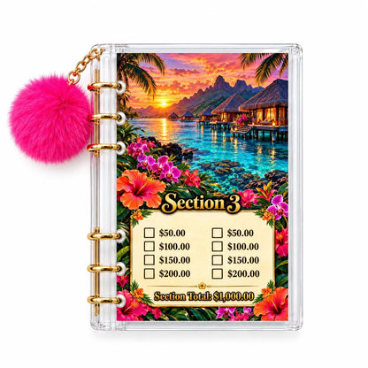 5K Vacation Savings Binder: Tropical A6 Acrylic with Gold Rings