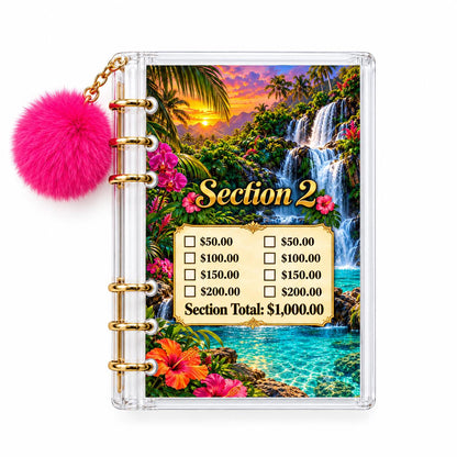 5K Vacation Savings Binder: Tropical A6 Acrylic with Gold Rings