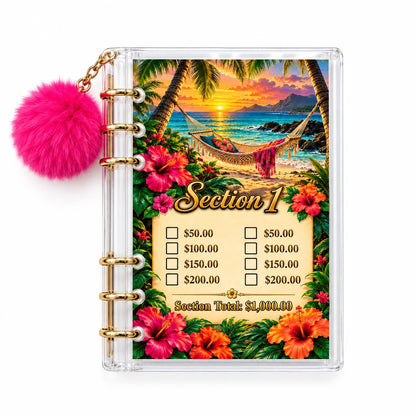 5K Vacation Savings Binder: Tropical A6 Acrylic with Gold Rings