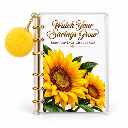 Sunflower 2000 Savings Challenge A6 Clear Acrylic Binder Bundle with Yellow Pom Pom