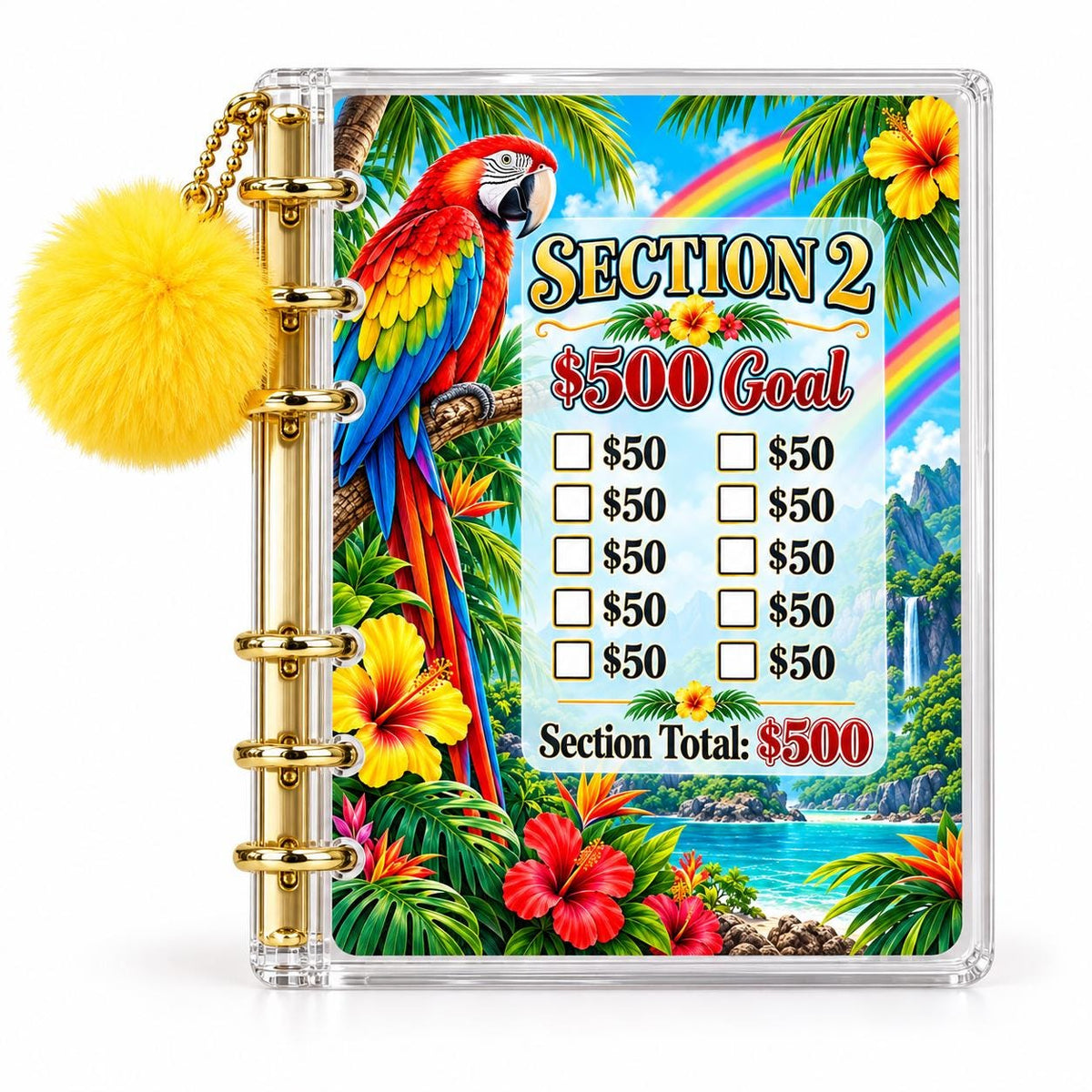 2000 Savings Challenge Binder Bundle Tropical Parrot Cash Stuffing Budget Planner