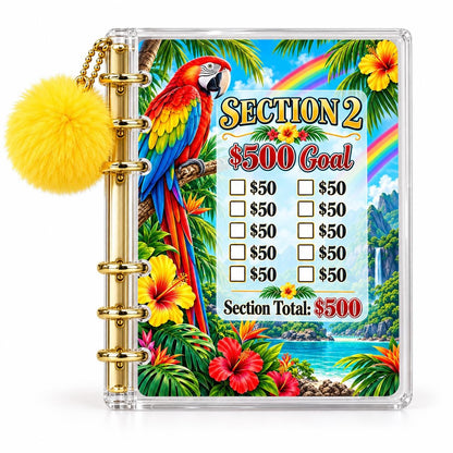 2000 Savings Challenge Binder Bundle Tropical Parrot Cash Stuffing Budget Planner