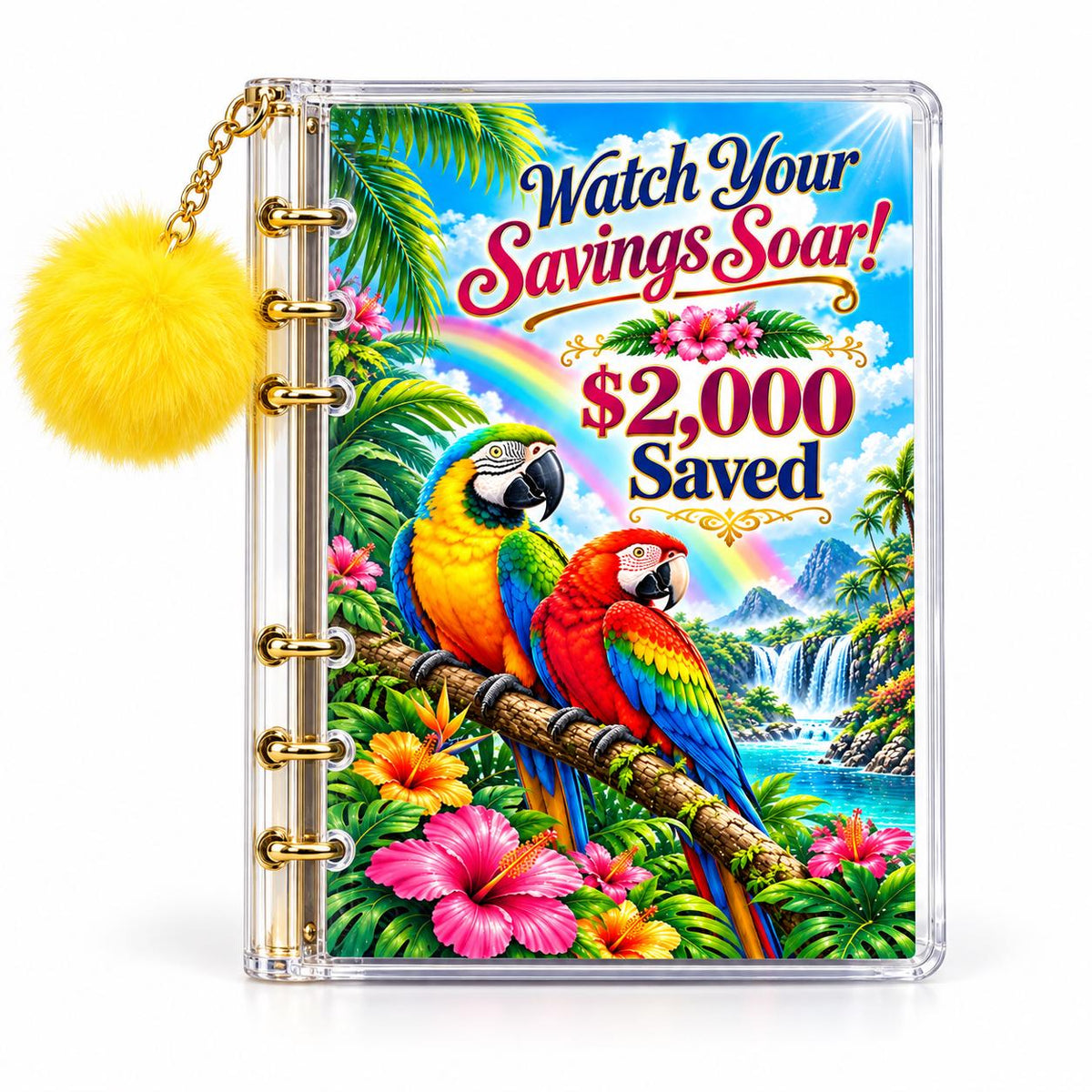 2000 Savings Challenge Binder Bundle Tropical Parrot Cash Stuffing Budget Planner