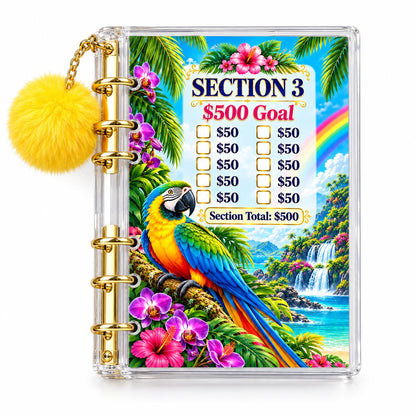 2000 Savings Challenge Binder Bundle Tropical Parrot Cash Stuffing Budget Planner