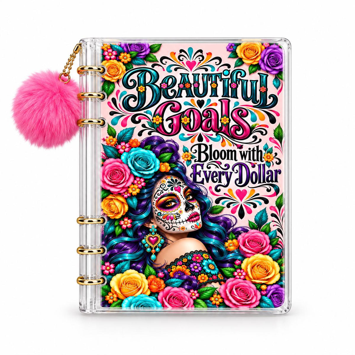Floral Sugar Skull Savings Binder Bundle, A6 Acrylic with Gold Rings