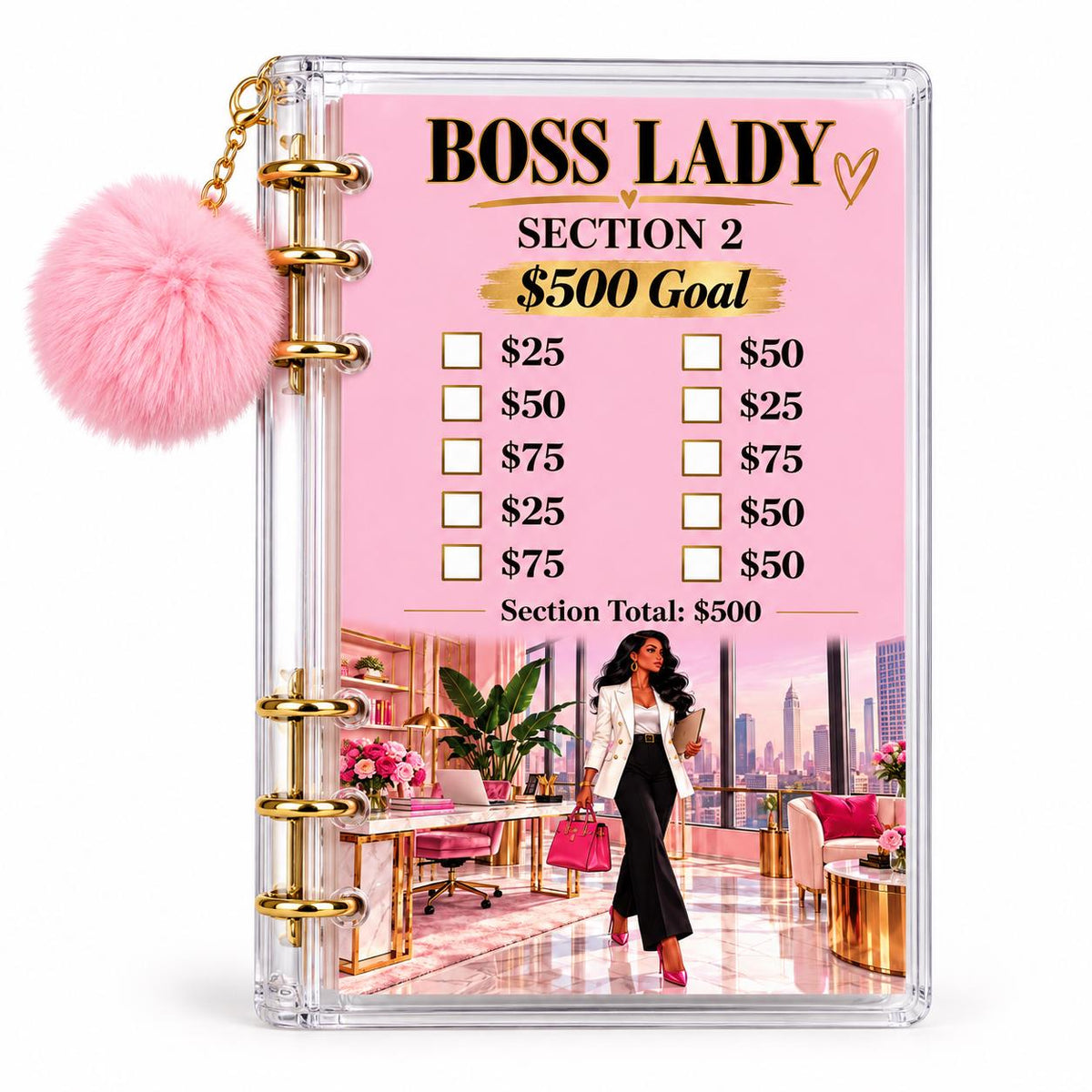 Boss Lady 2000 Savings Challenge Binder Bundle, Pink Gold Acrylic A6