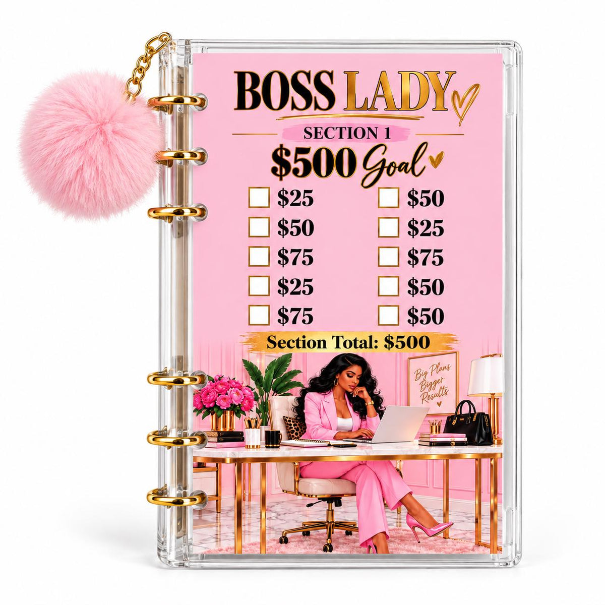 Boss Lady 2000 Savings Challenge Binder Bundle, Pink Gold Acrylic A6
