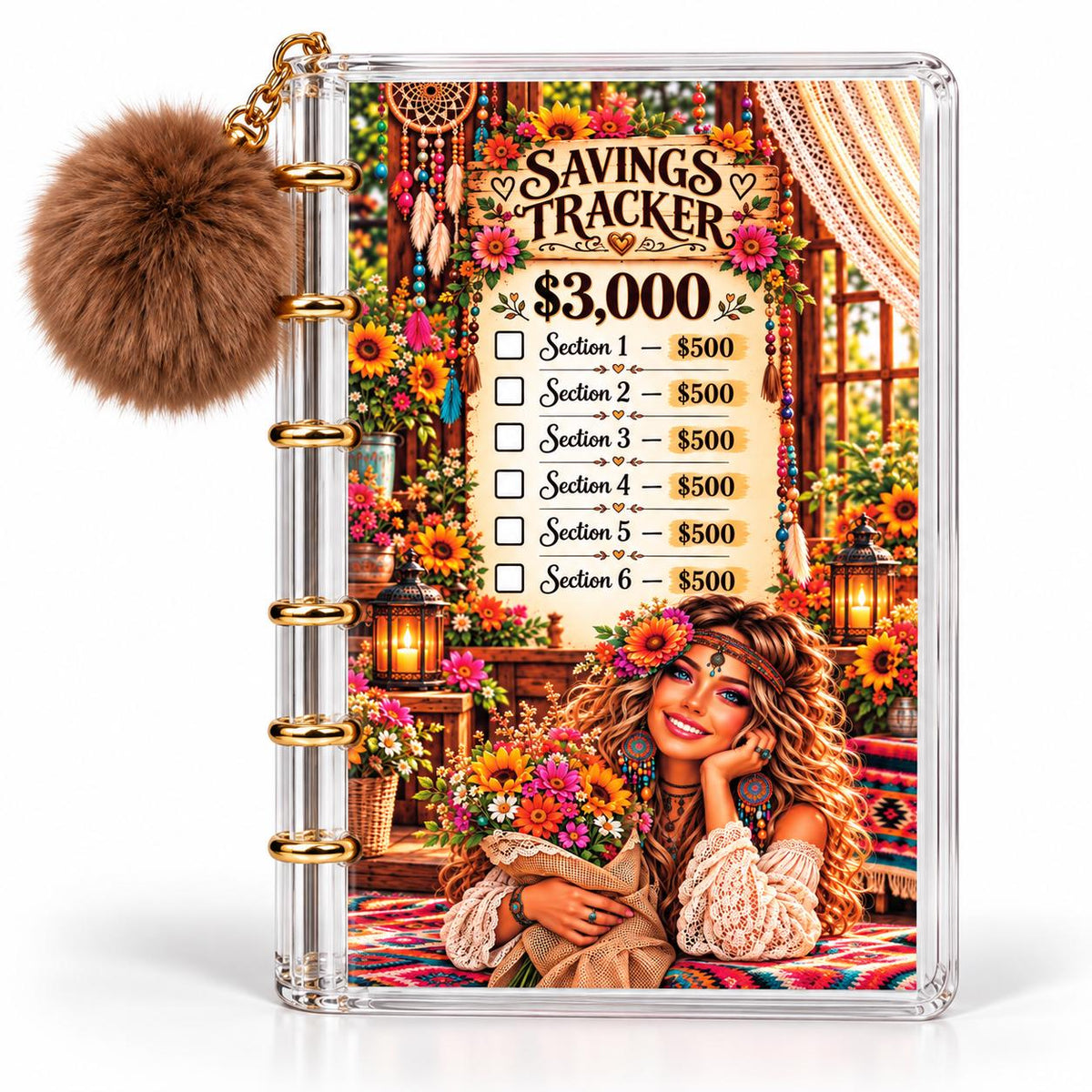 Save with a Smile Binder: 3,000 Savings Challenge with Floral Artwork