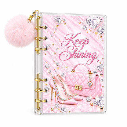 A6 Savings Binder: Light Pink Acrylic with Pom-Pom, Diamond Artwork